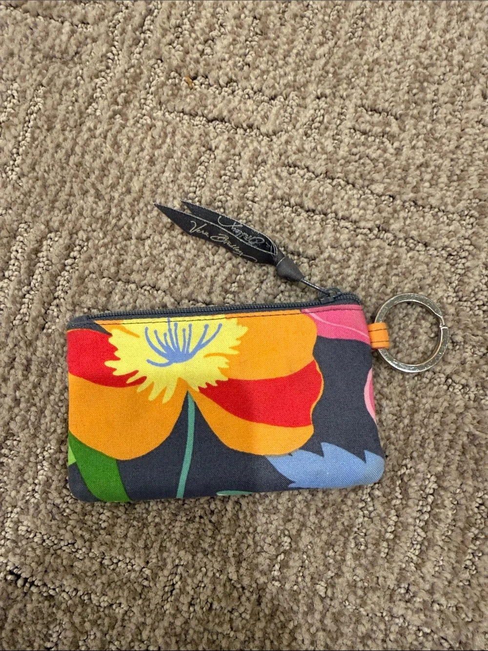 Vera Bradley Floral ID Card Holder with Keyring in Pink, Yellow and Green